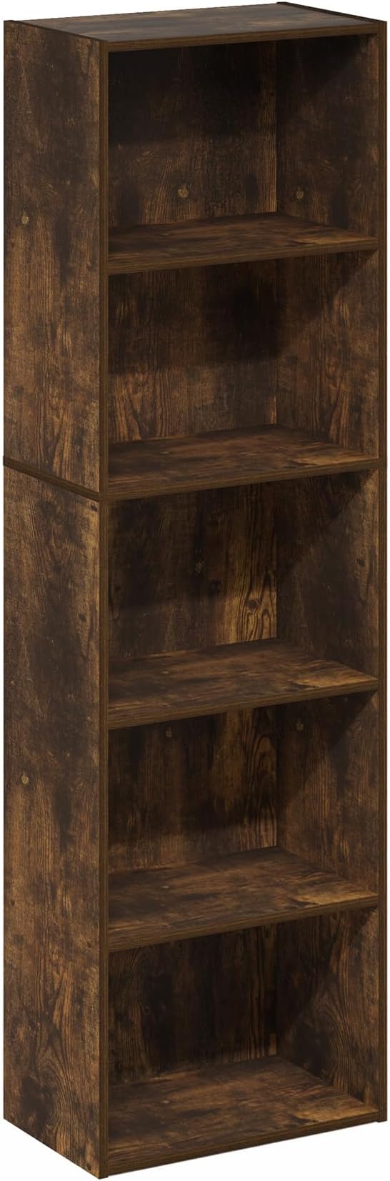 Furinno LUDER Book Shelf, 5-Cube Bookshelf, Bookcase with Open Shelf, 9.4 x 15.8 x 52, for Living Room, Bedroom, Home Office, Amber Pine