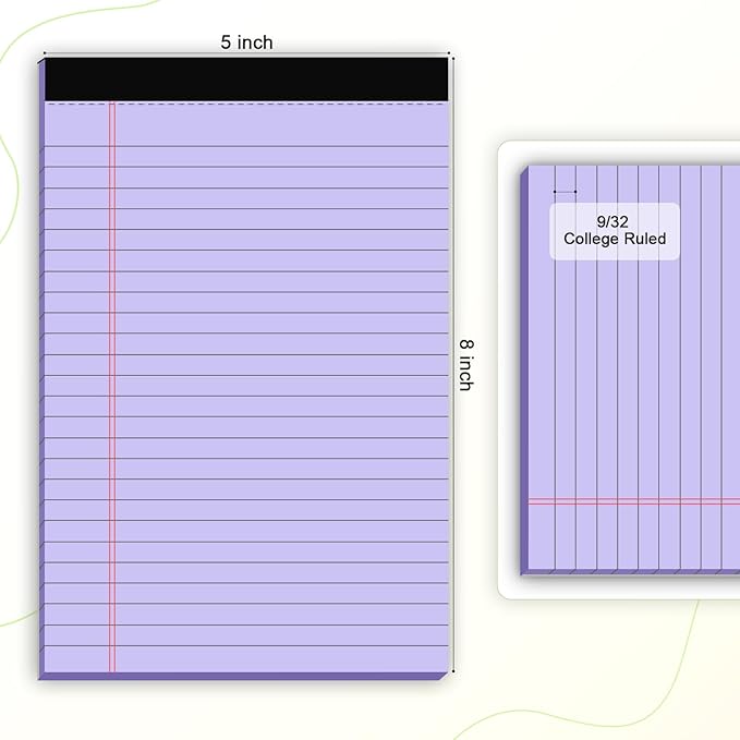AILZFEI 6pcs Small Legal Pad 5x8 College Ruled Purple Legal Pads Notepads 6 Pack Study Back Writing Pads 5 x 8 Perforated Narrow Ruled Pads of Paper Purple