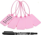 100 Pink Blank Plastic Tags for Labeling Waterproof Hanging Labels Writable Tags Seal Plastic Marking Label for Clothes Bags Keys Inventory with One Marker Pen