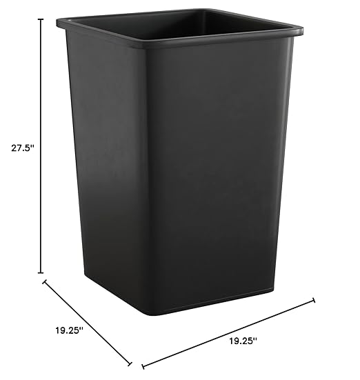 Krollen Industrial 35 Gallon Black Square Commercial Trash Can