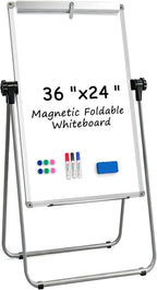 KIZZBY Double Sided White Board with Stand - 36" x 24" Portable Magnetic Flip Easel Whiteboard U-Stand Height Adjustable & 360° Rotation Dry Erase Board for Home Office Classroom
