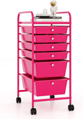 RELAX4LIFE 6-Drawer Rolling Storage Cart - Classroom Organization on Wheels w/Removable Plastic Drawers, Mobile Art Craft Cart for School Paper Home Office, Utility Cart with Drawers (Pink)