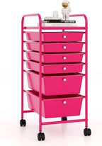 RELAX4LIFE 6-Drawer Rolling Storage Cart - Classroom Organization on Wheels w/Removable Plastic Drawers, Mobile Art Craft Cart for School Paper Home Office, Utility Cart with Drawers (Pink)