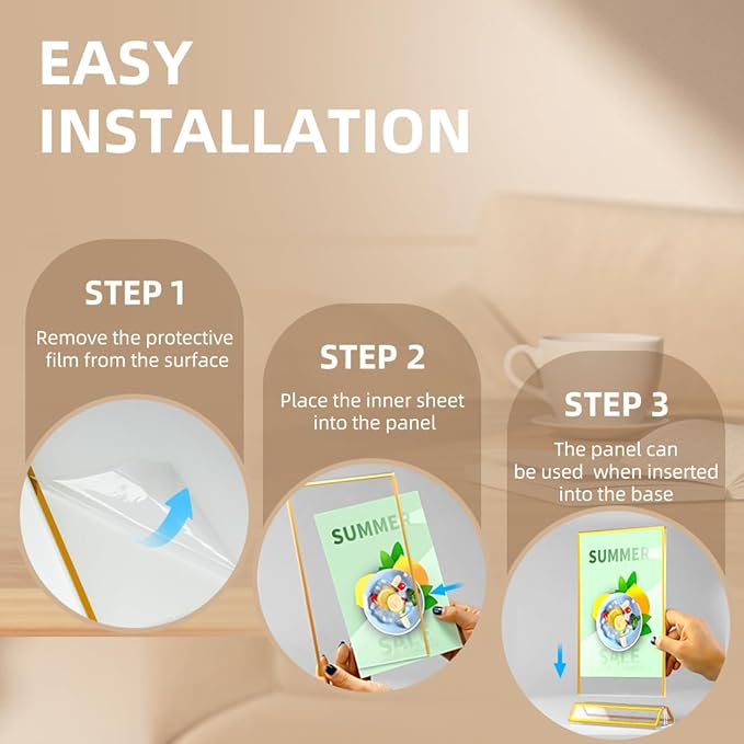 PPH-Sisy 12 Pack Acrylic Sign Holder 5x7, Gold Frame Double Sided Display Stand, Clear Sign Holder Table Plastic Paper Holder, Acrylic Frames for Home Office Shop Photo Frames