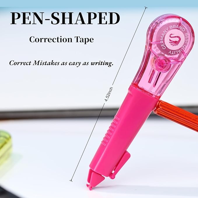 WISOPTUS 19.69ft Correction Tape Pen, 5-Count Pack, Dry Instantly, Stretch Resistant, not Easy to Break, as Smooth as Writing, Perfect for School, Office Supplies, Black White Red Yellow Blue