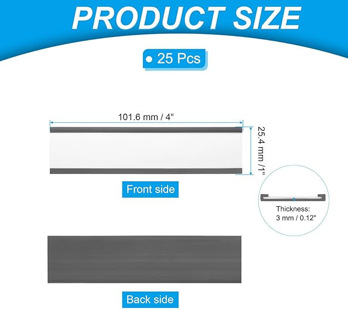 PATIKIL Magnetic Label Holder 4" x 1" with Paper Inserts, 25 Pcs C Channel Magnetic File Cabinet Labels Shelf Data Card Holder Signs for Metal Racks Shelves Whiteboard Tool Box