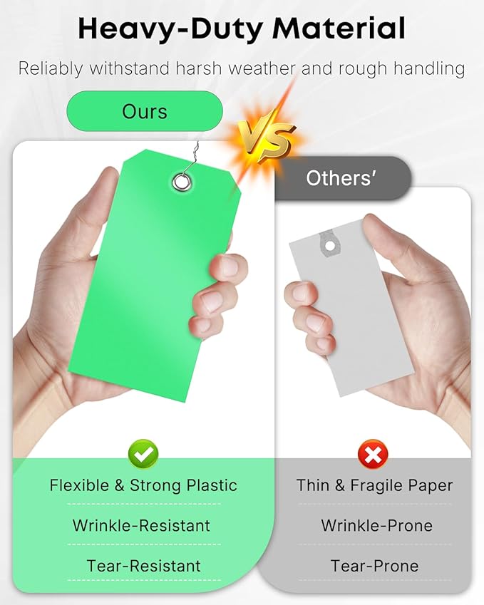Uniclife 120 Pcs Green Plastic Tags for Labeling 4.7"x 2.36" Plastic Shipping Tag with Wire Writable Waterproof Tag Price Tags with Reinforced Eyelet Blank Hang Label for Luggage