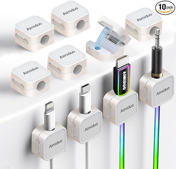 Magnetic Cable Clips Cord Organizer Holder,10-Pack Cable Management Cord Clips,Adhesive Phone Cable Wire Charger Cord Holder For Nightstand Desk Charging Cords Wall Car Desktop Office (10, white)