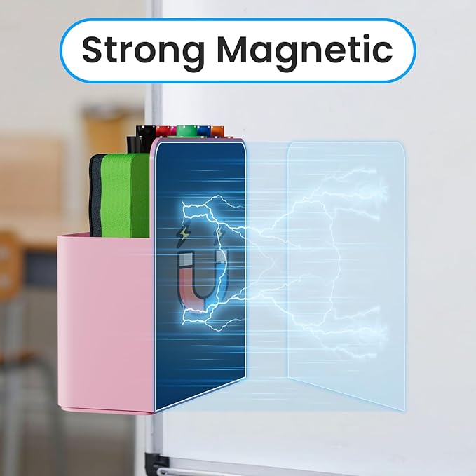 First-zgel 3 Pcs Magnetic Pen Holder, Magnetic Dry Erase Marker Holder, Wall Marker Pencil Holder for Fridge, Whiteboard Marker Holder for School, Office, Home, Locker Accessories (Pink)