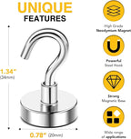 DIYMAG Magnetic Hooks, 50 LB Heavy Duty Magnet with Hook, 10 Packs Strong Rare Earth Neodymium Magnets for Hanging, Magnetics Hanger for Curtain, Home, Kitchen, Workplace