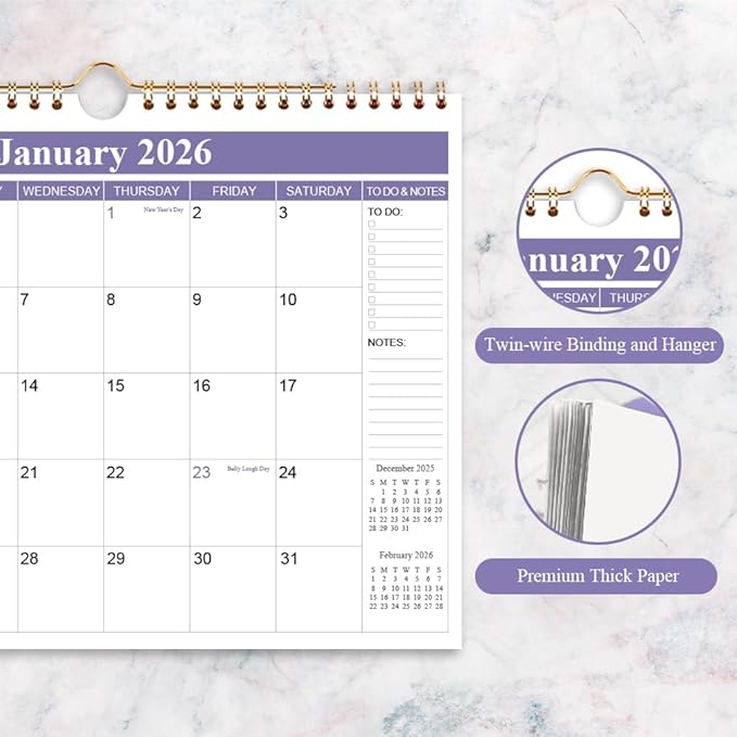 2026 Calendar - Calendar 2026 from January 2026 - December 2026, Wall Calendar 2026 with Thick Paper, 11.5" x 14.5", Purple