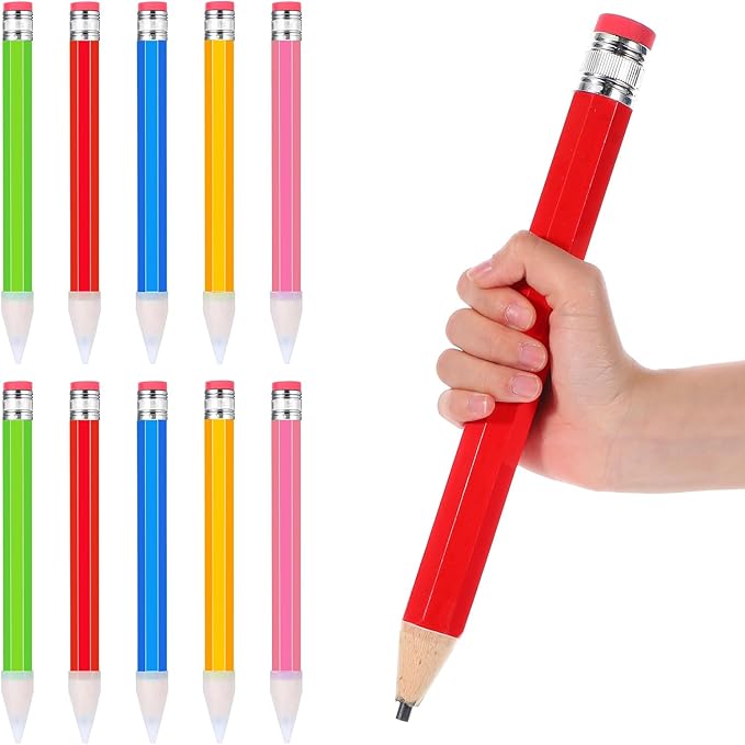 WLLHYF 10 Pcs Wooden Jumbo Pencils for Prop, 14 Inch Large Pencil Halloween Funny Big Pencil with Cap Novelty