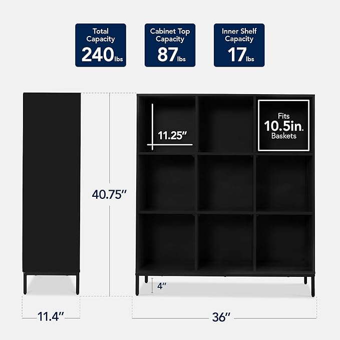 Best Choice Products 9-Cube Bookshelf, 3-Tier Wood Storage Bookcase W/Legs, 11in Shelf Opening, Cube Organizer, Living Room, Office, Nursery – Black