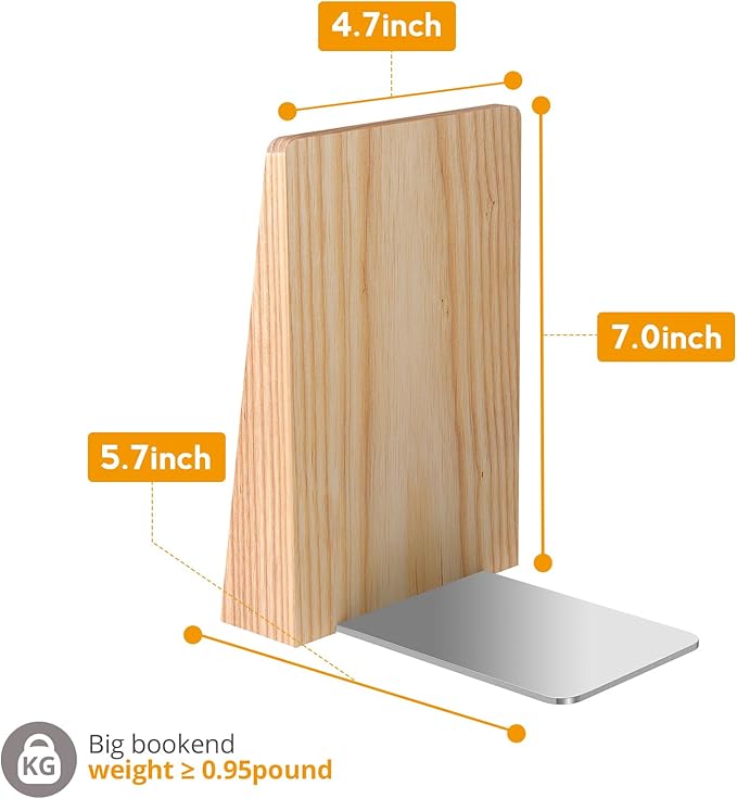 DRELIFAM Ash Wood Book Ends Heavy Duty Handmade Book Ends for Shelves Decorative Bookends to Hold Heavy Books (Ash Wood Large)