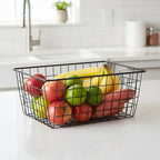 HDYOUDO Metal Black Large Wire Basket Food Storage Organizer,pantry organizers and storage for Organizing Kitchen Cabinets potato onion, 2 Pack