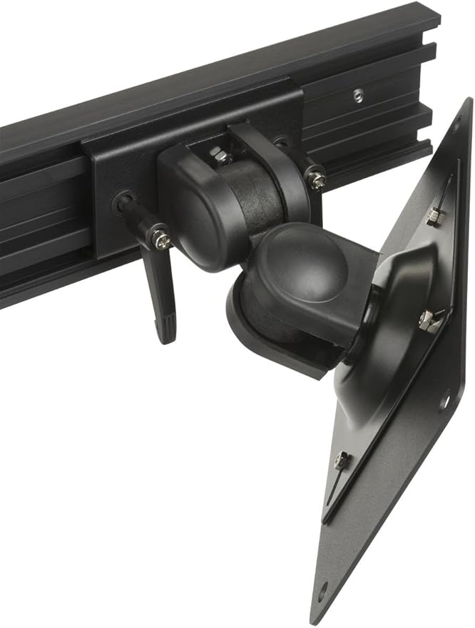 Displays2go Desk Stand for Two Monitors, Holds 2 TVs, Metal, Aluminum, Plastic, MDF – Black (TBLMMD32)