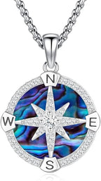 Compass Necklace for Women Men 925 Sterling Silver Pendant Urn Necklaces for Ashes Picture Locket Necklace Anchor Necklace Viking Necklace Crystals CZ Moonstone Abalone Shell Turquoise Compass Jewelry