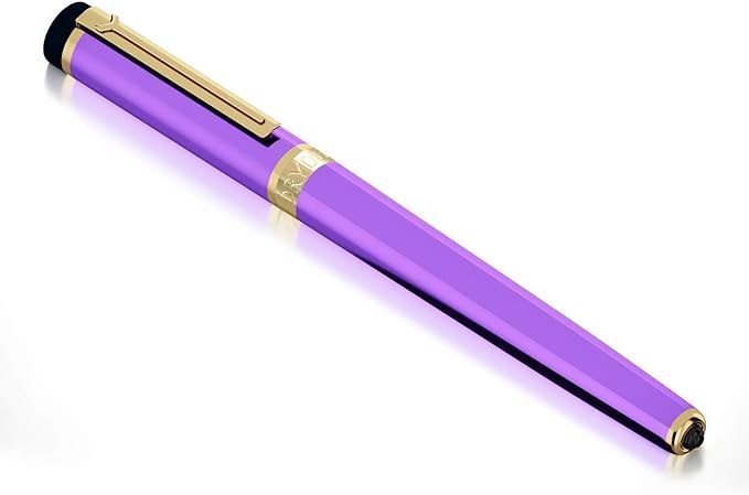 Dryden Designs Fountain Pen - Medium and Fine Nibs | Includes 24 Ink Cartridges and Ink Refill Converter | Consistent Writing, Smooth Look, Left and Right Handed - Decadent Purple.