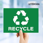4pc Recycle Stickers + 4pc Trash Stickers | Weatherproof Vinyl Sticker Recycling Signs for Trash Bins, 7" x 10"