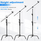 soonpho Heavy Duty C Stand with Boom Arm,Black Stainless Steel Tripod Base Adjustable Photography Light Stand with Grip Head/Sand Bag for Lighting,Overhead Shooting,Reflector,Softbox,Umbrella...