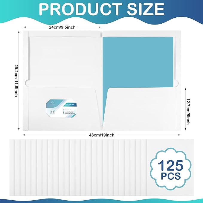 Yeaqee 125 Pack 2 Pockets Glossy Laminated Paper Folder First Day of School Presentation Folder Letter Size Two Pocket File Portfolio Holder Back to School Items Bulk for Teacher Office (White)
