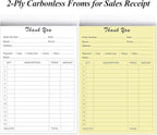 Thank You Receipt Book - 5.5" x 8.5" Cardboard 2-Part Carbonless Sales Invoice Book, 50 Sheets Invoice Pad with Cardboard for Small Business