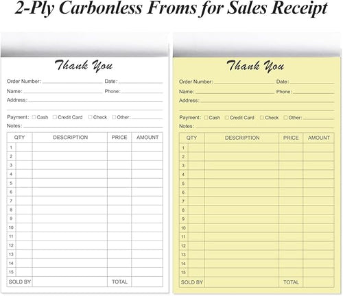 (5-Pack) Thank You Receipt Book - 5.5" x 8.5" Cardboard 2-Part Carbonless Sales Invoice Book, 250 Sheets Invoice Pad with Cardboard for Small Business