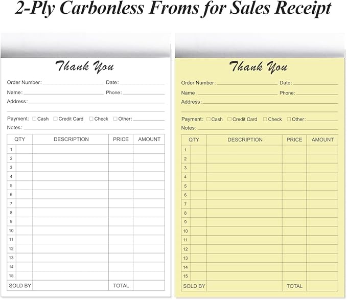 (2-Pack) Thank You Receipt Book - 5.5" x 8.5" Cardboard 2-Part Carbonless Sales Invoice Book, 100 Sheets Invoice Pad with Cardboard for Small Business