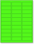 8-1/2 x 11 Neon Color High Light Fluorescent Labels for Laser & Inkjet Printer (Green Fluorescent, 1" x 2-5/8" - 30 Per Page | 3,000 Labels)