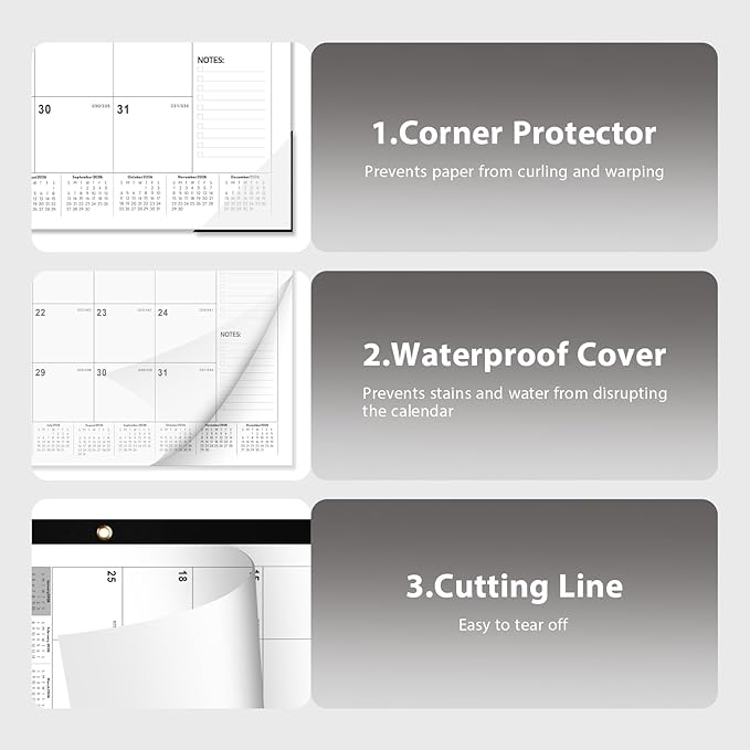 2026 Desk Calendar, Large Desk Calendar 22" x 17" (Jan 2026 - Jun 2027) Monthly Desktop Wall Planner for Family Teacher School Office Supplies, Black-White