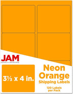 JAM PAPER Shipping Address Labels - Large - 3 1/3 x 4 - Neon Fluorescent Orange - 120/Pack