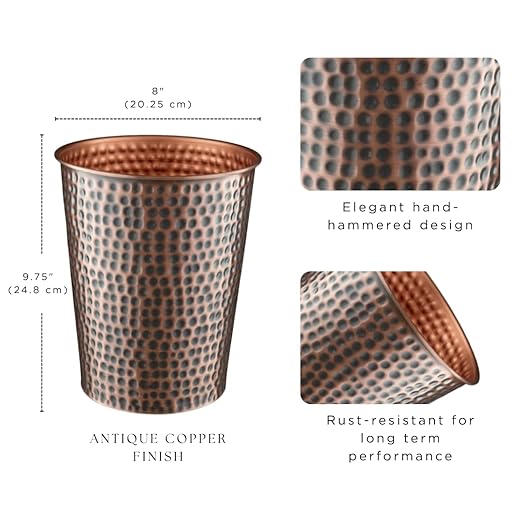 Monarch Abode Metal Bathroom Trash Can – Waste Basket for Bedroom, Office Desk, & Dorm, Hand Hammered, Durable Decorative Antique Copper Small Trash Can Bathroom Garbage Bin Wastebasket
