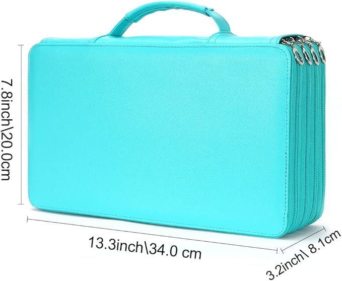 Vomgomfom Deluxe PU Leather Pencil Case - Large Capacity Holder with Zipper Closure for 300 Colored Pencils or 200 Gel Pens, Artist Organizer (Green)