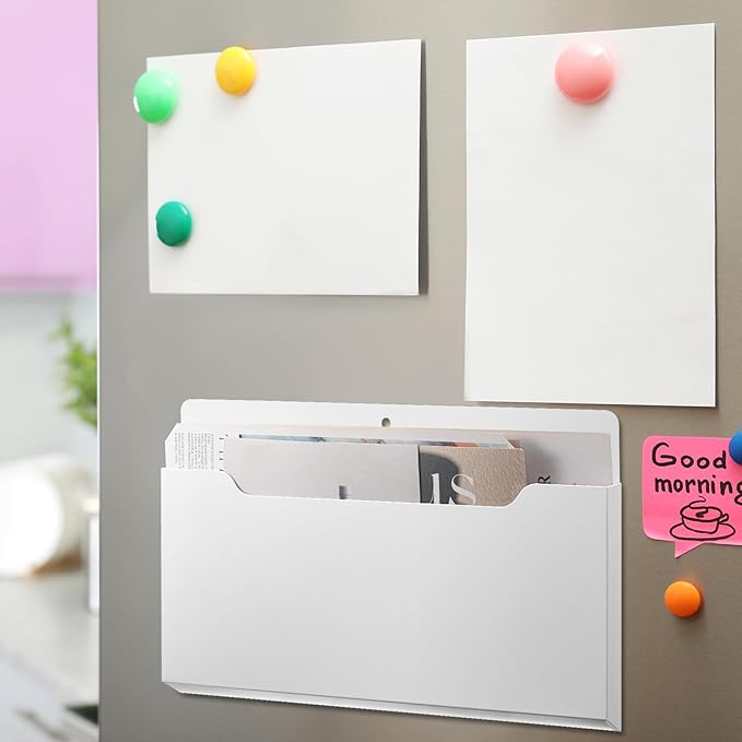 Feifeiya Magnetic Pocket File Holder Large File Folder Organizer Paper Mail Letters Holder Wall Hanging Office Supplies for Refrigerator Whiteboard Cabinets(13.8 x 8.3 Inch,Horizontal,White)