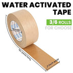 ADHES Water Activated Tape 2" x 55yds, 3 Rolls, Reinforced Kraft Gummed Paper Tape, Eco-Friendly, Strong Adhesive Shipping Tape for Packing, Shipping, Moving