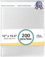 TYCHE Clear Bubble Bags 12 x 15.5 in / 30.48 cm x 39.37 cm Self-Sealing Bubble Mailers for Shipping Bubble Wrap Pouches Padded Mailing Envelopes 200 Pack MADE IN USA (12" x 15.5", 200.0, Count)