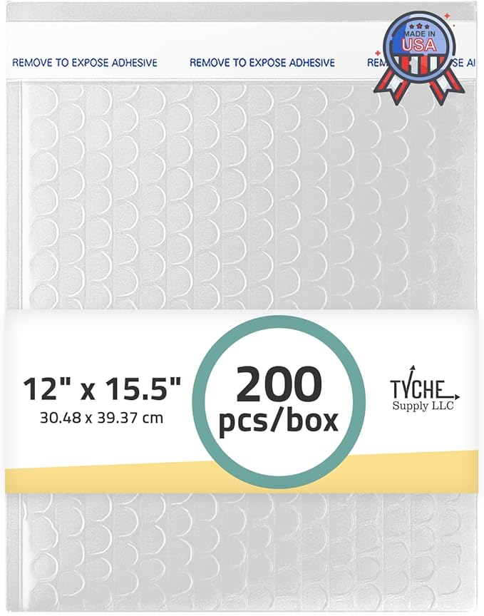 TYCHE Clear Bubble Bags 12 x 15.5 in / 30.48 cm x 39.37 cm Self-Sealing Bubble Mailers for Shipping Bubble Wrap Pouches Padded Mailing Envelopes 200 Pack MADE IN USA (12" x 15.5", 200.0, Count)