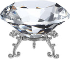 PATIKIL Diamond Crystal Paperweight, 100mm / 3.94" Crystal Paperweight Paper Weight with Silver 25 Metal Base for Home Office Desktop Table Decor Wedding Party Ornaments, Clear