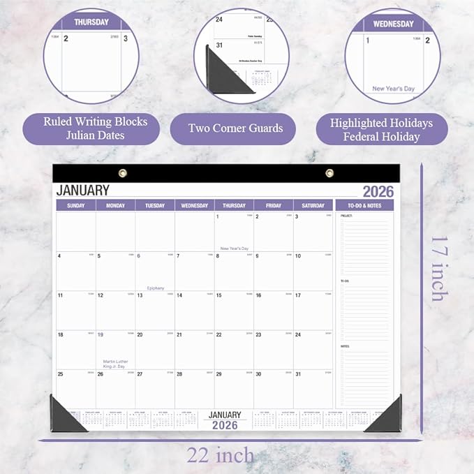 Large Desk Calendar 2026, Runs from January 2026 to December 2026, 22" x 17" Desk Calendars with to-do List, 15 Months Calendar 2026, Extra Large Desk Calendar for Home or Office
