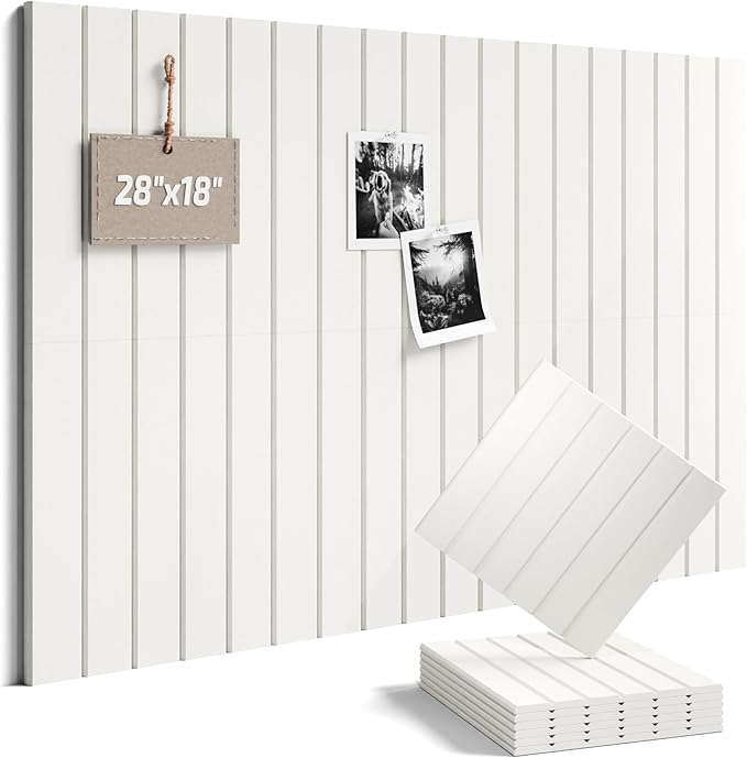 Fluxynara Felt Bulletin Board Tiles -28"x18" with 40 Adhesive Tabs, Cork Board Alternative for Office Decor, Push Pin Board Wall Organizer 6-Pack (Milky White)