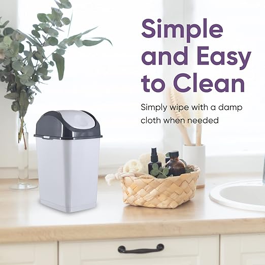 Superio Mini Desktop Trash Can with Swing Top Lid Portable Plastic Garbage Can for Countertop, Desktop, Make up Vanity, Bathroom, Car, Under Sink, Dorm Compact Waste Bin 5 L 1.25 Gal (2, Smoke/Grey)
