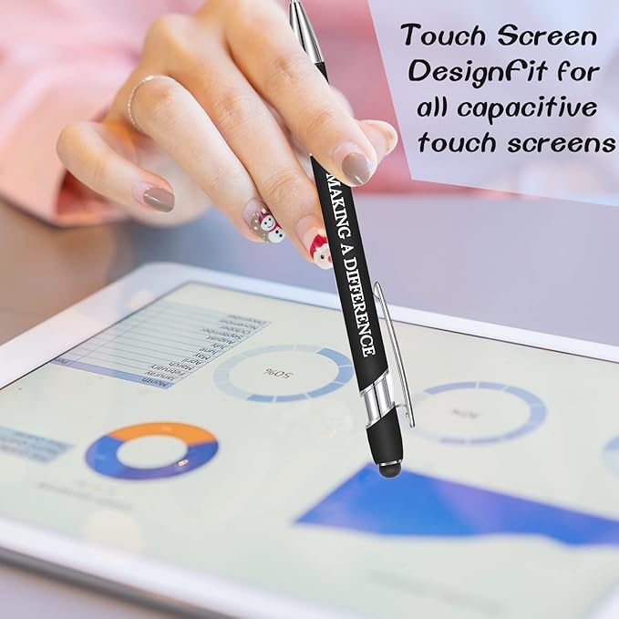Zonon 12 Pcs Inspirational Pens Bulk Funny Ballpoint Pen with Stylus Tip Motivational Gifts for Valentine's Day Teacher Coworkers Nurse School Office Supplies(Black,Motivational Style)