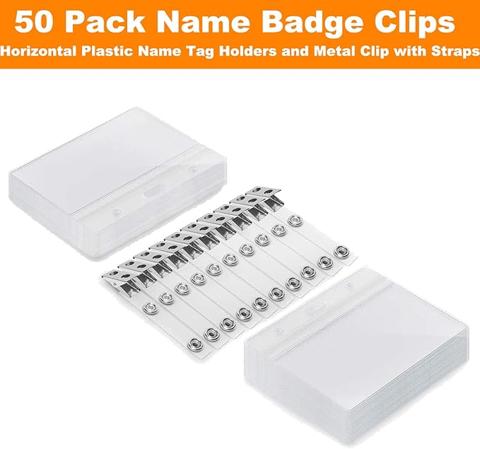 ZHEGUI ID Badge Holder with Clip Clear Plastic Name Tag Holders Horizontal Ziplock Waterproof PVC ID Card Holder with Clip Straps(50 Pack, Horizontal 2.3X3.5)