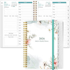 Daily Planner 2026 Full Page Per Day- 2026 Daily & Monthly Planner from January 2026 to December 2026, Day Planner 2026 with 12 Months Tabs, 6.4" x 8,5", Pink Flowers
