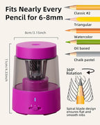 ZMOL Electric Rechargeable Pencil Sharpener, Automatic Pencil Sharpeners Kids, Battery Pencil Sharpeners for Colored Pencils, Auto Stop, Suitable for No.2(6-8mm), School/Home Pink