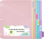 6-Tab Letter Size Dividers for 3 Ring Binder, Wheat Straw Binder Dividers with One Pocket, 6 Pastel Colors, Perfect for School, Office Supplies (1)