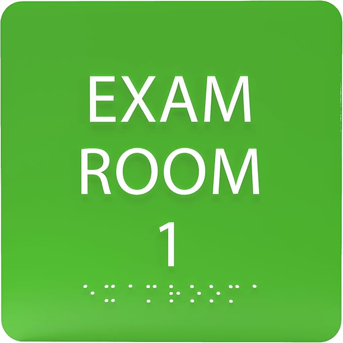 ADA CENTRAL SIGNS - 6" X6" Exam Room 1 Sign - ADA Compliant Tactile Graphics Grade 2 Braille Text Acrylic Wall Signs - Educational Institution Directional Assistance Test Center Door Sign for Schools
