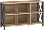 FATORRI 6 Cube Storage Organizer with Shelf, Long Wood and Metal Cubby Bookcase, Industrial Horizontal Bookshelf (Rustic Oak, 47 Inch) | with Shelf, Long, Horizontal Bookshelf