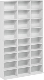 Furinno Jaya DVD Shelf, Wide 24-Shelf CD Rack, Media Shelf with Adjustable Shelves, Easy Assembly DVD Storage Cabinets for CD Blueray Game Disc, for Living Room, Home Office, Plain White