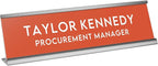 Custom Engraved Desk Plate | Personalized with your Name and Title | Perfect Decor for Office, Business, or Home | Multiple Font and Color Options | 2x8" or 2x10" (Orange w/White Letters, 2x10")
